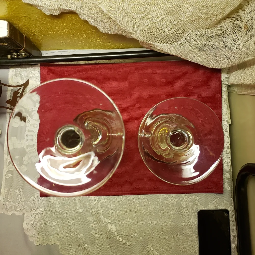 2 Vtg Crystal Wine/Lemonade/Drink Goblets/Glasses Wedding New Year's Festival